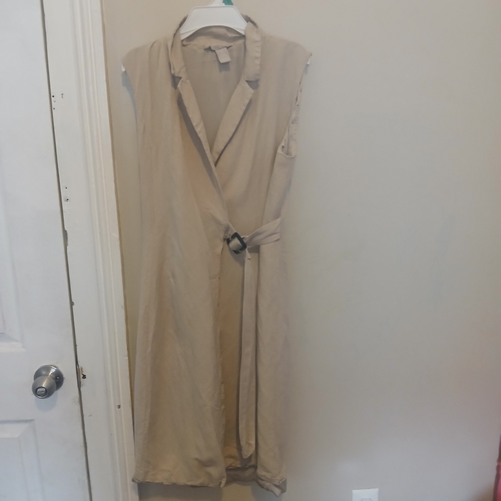 H&M Linen Blend Tan Belted Midi Blazer Dress